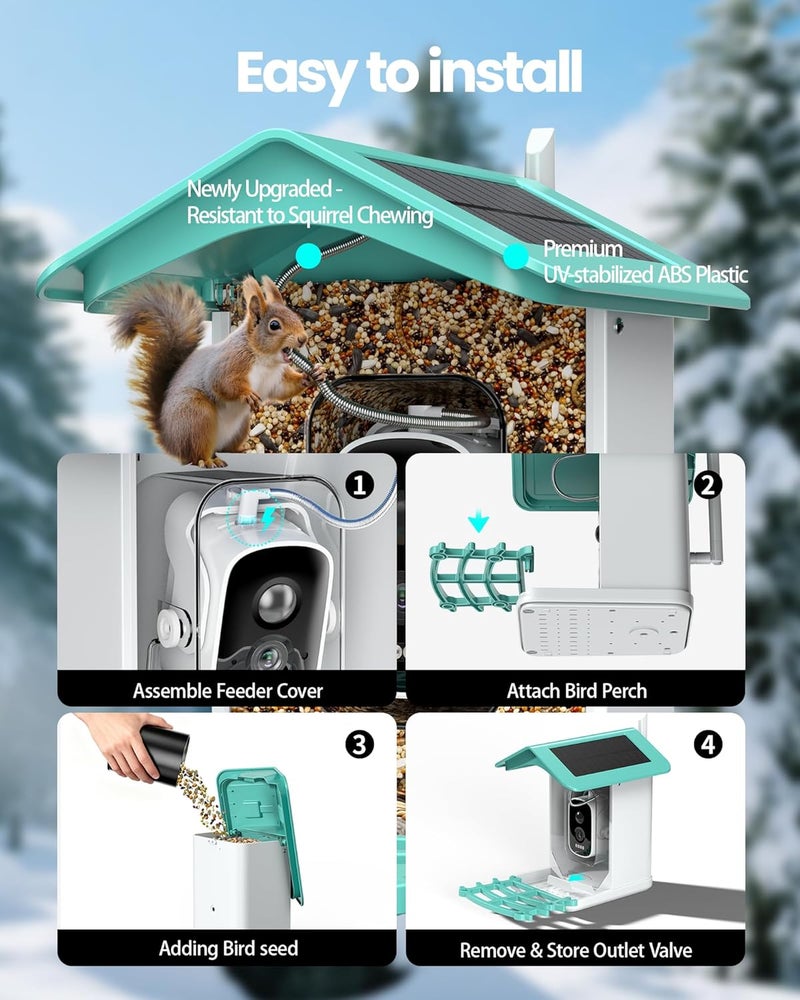 isYoung Smart Bird Feeder with Camera, AI Identifies 16,000+ Birds, Solar Powered, 2.5K HD, Auto Capture & Notify, Ideal Gift for Bird Lovers - Image 5